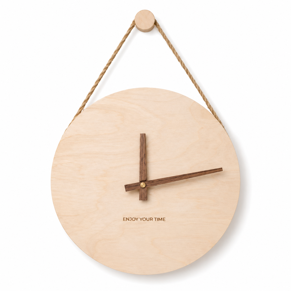 Horloge Murale Bois Scandinave 25 cm Silencieuse — Corde Jute