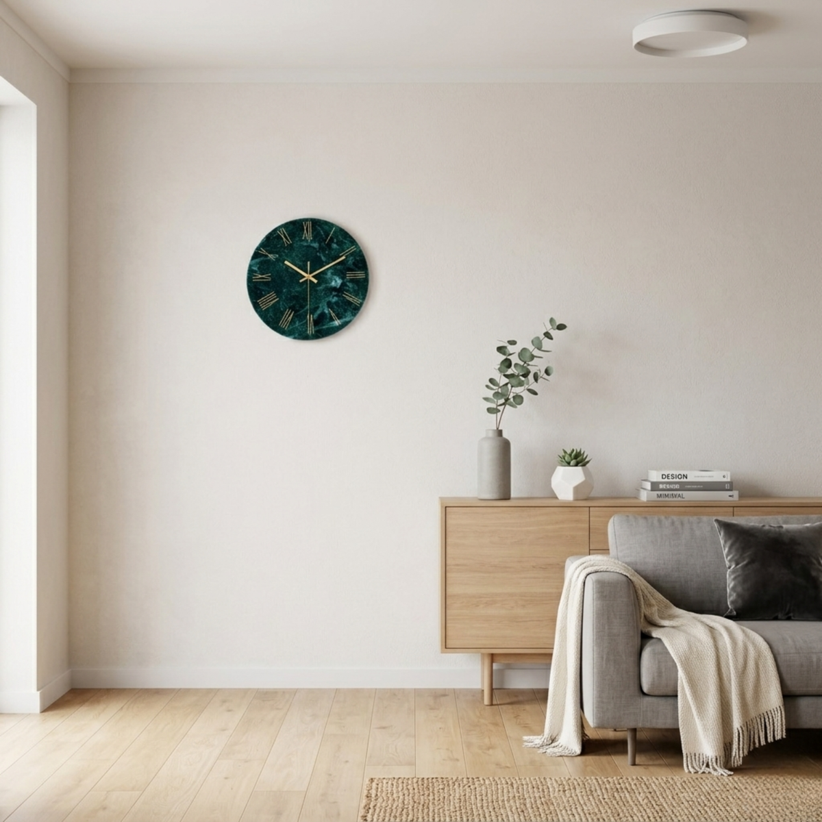 Horloge Murale Verre Effet Marbre Vert 30 cm Silencieuse