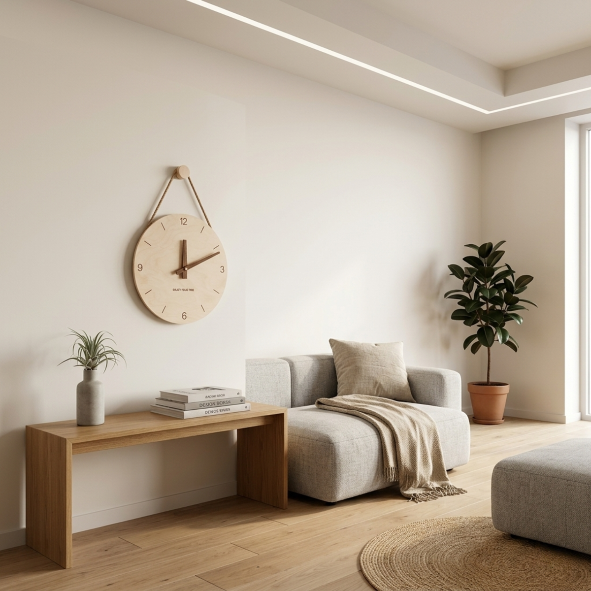 Horloge Murale Bois Scandinave 25 cm Silencieuse — Corde Jute
