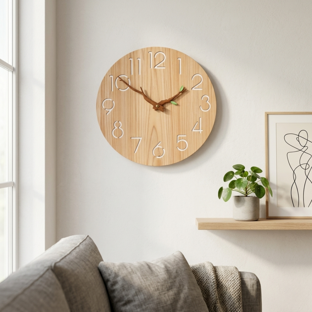 Horloge Murale Bois Originale 30 cm Silencieuse — Aiguilles Branche