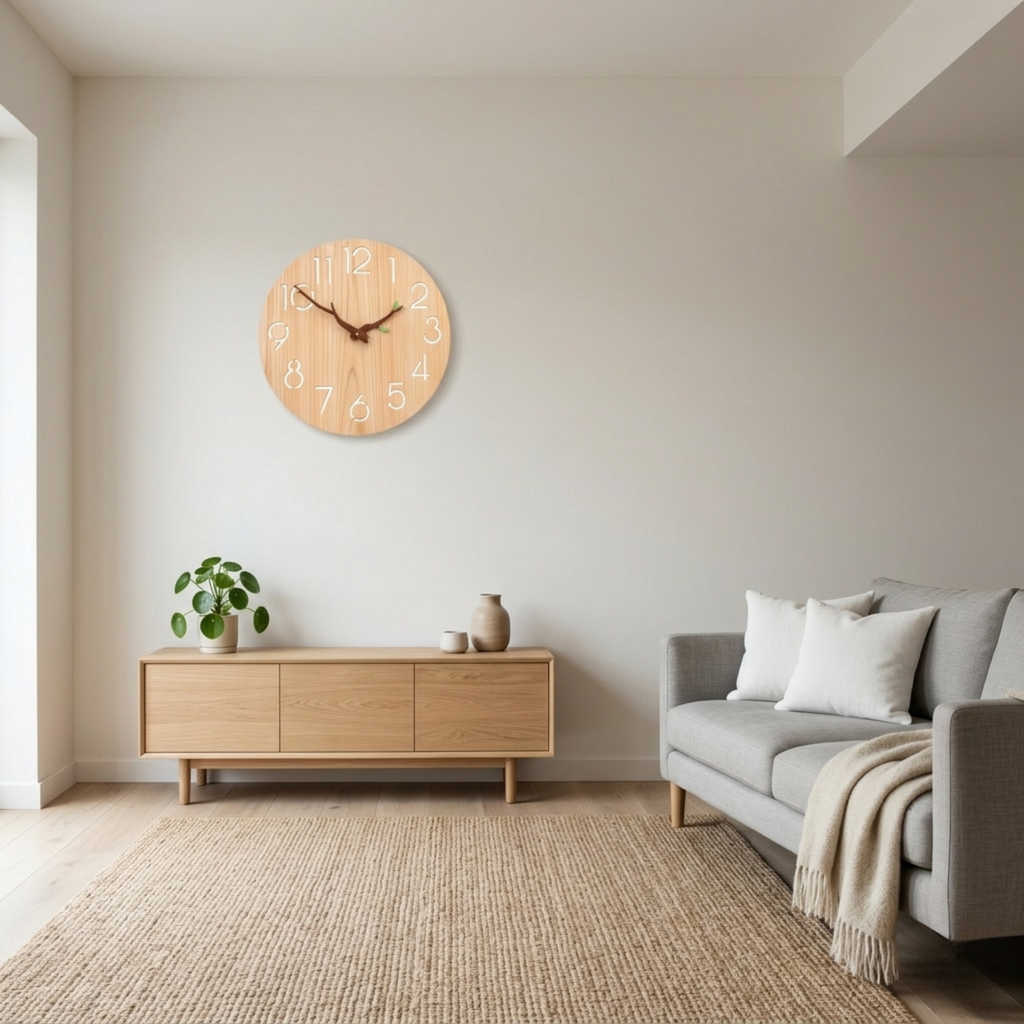 Horloge Murale Bois Originale 30 cm Silencieuse — Aiguilles Branche