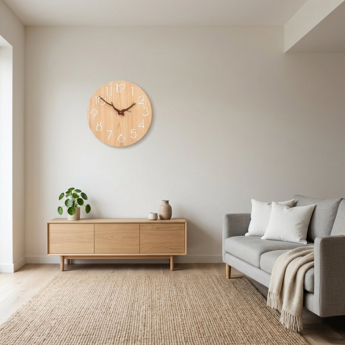Horloge Murale Bois Originale 30 cm Silencieuse — Aiguilles Branche