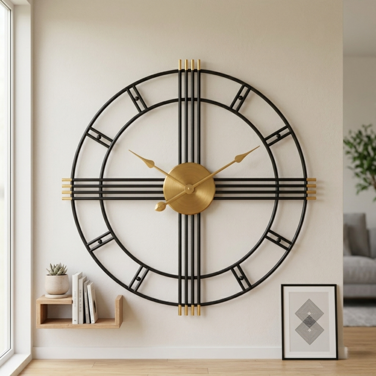 Horloge Murale Fer Noir Design Industriel Silencieuse — 2 Tailles