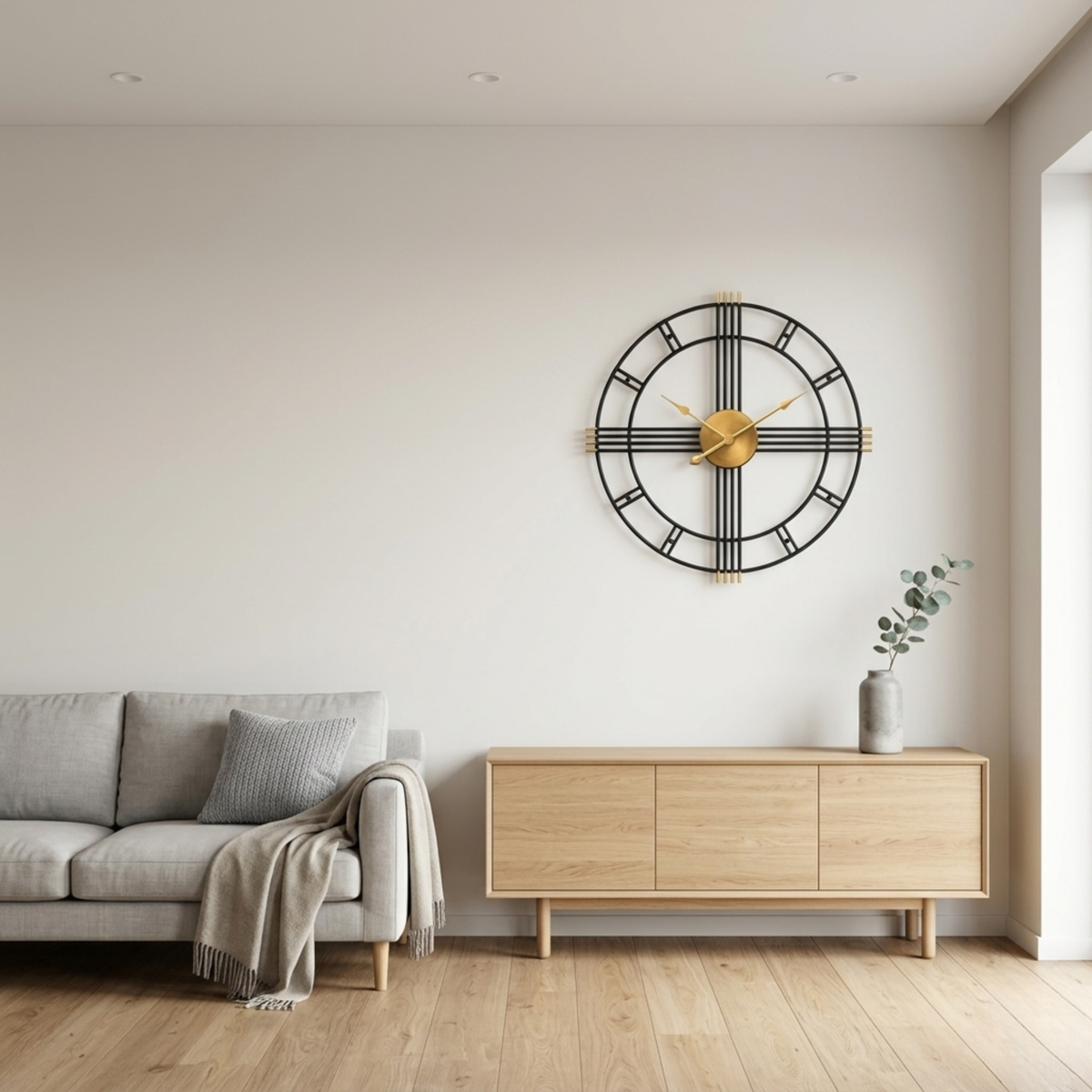 Horloge Murale Fer Noir Design Industriel Silencieuse — 2 Tailles