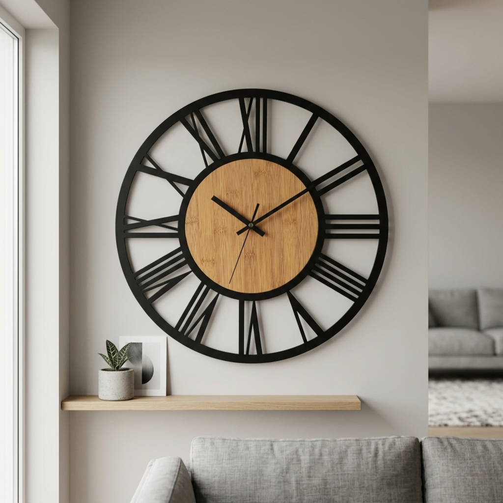 Horloge Murale Métal Bambou 40 cm Silencieuse Style Rétro