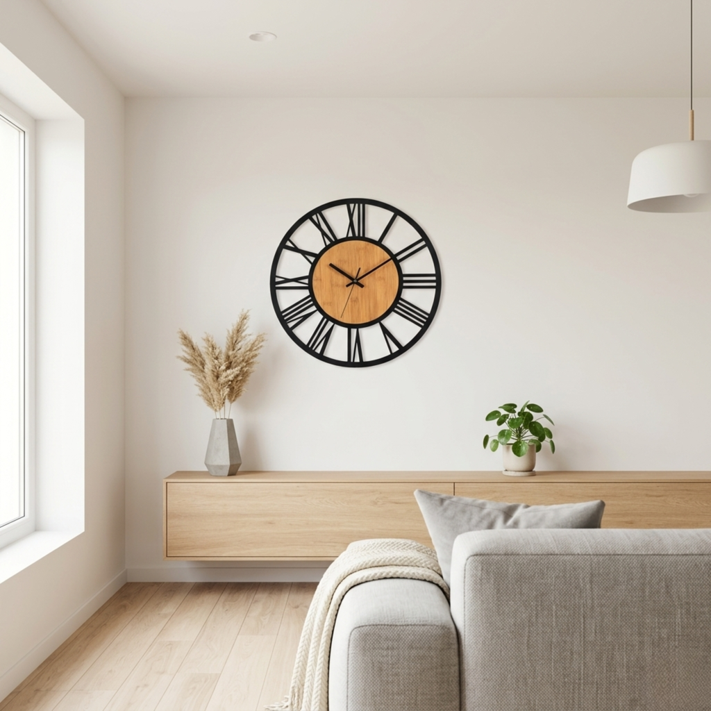Horloge Murale Métal Bambou 40 cm Silencieuse Style Rétro