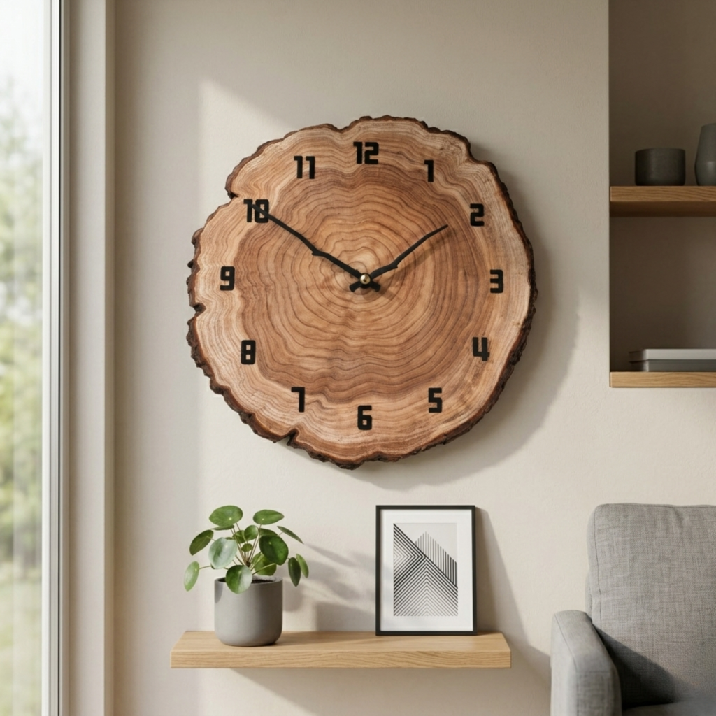 Horloge Murale Bois Bambou 30 cm Silencieuse Motif Cernes