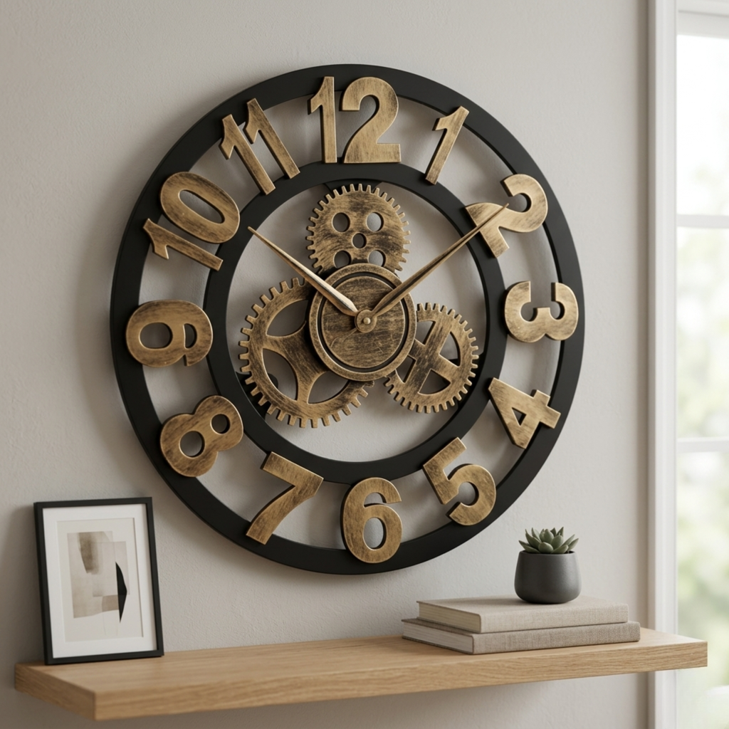 Horloge Murale Bois Engrenages 30–40 cm Silencieuse — 4 Modèles