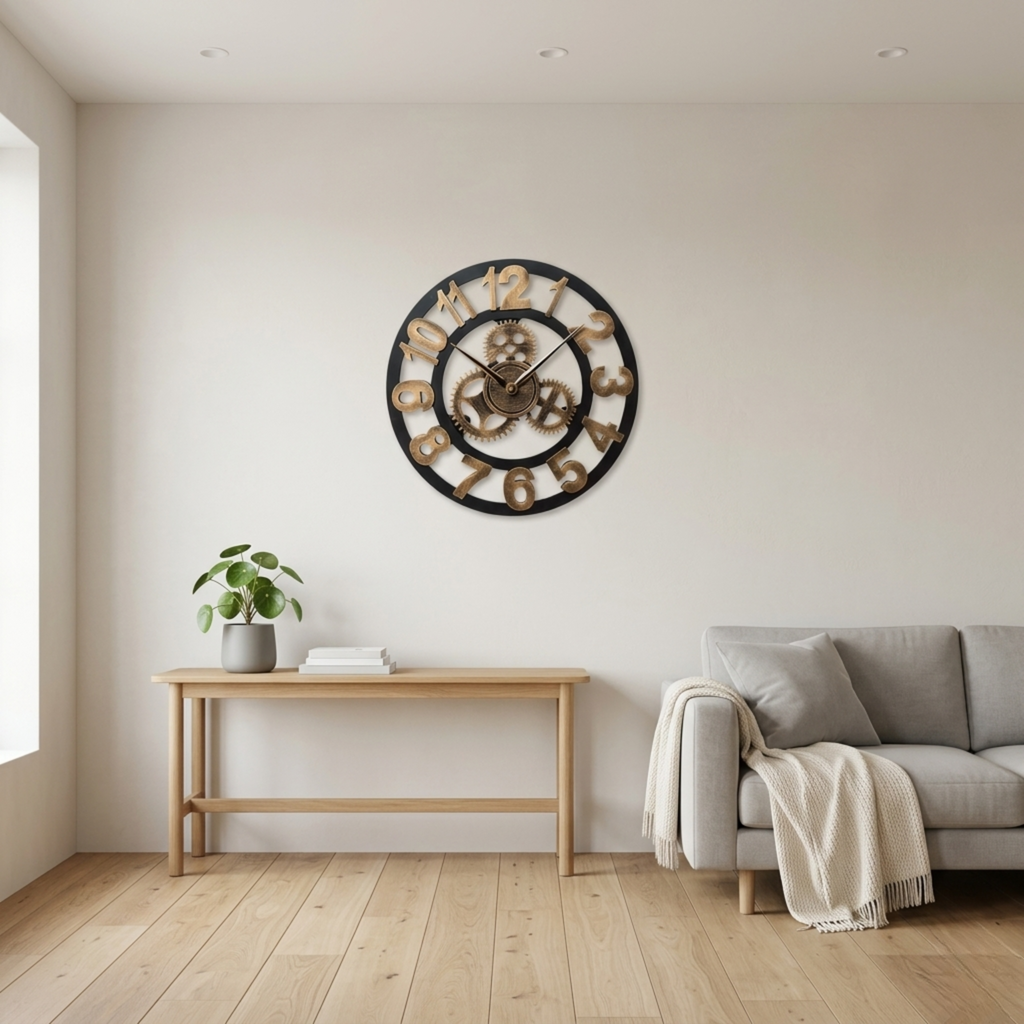 Horloge Murale Bois Engrenages 30–40 cm Silencieuse — 4 Modèles