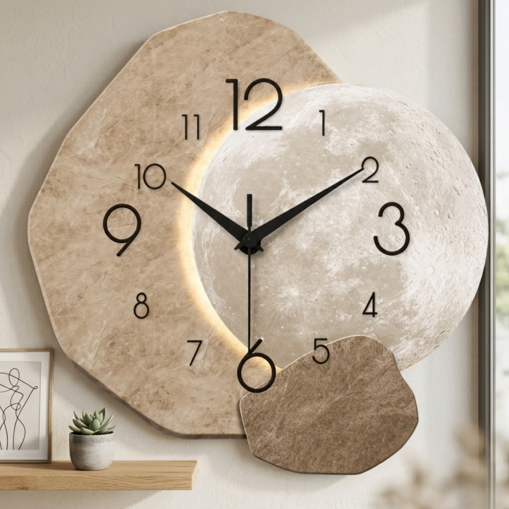 Horloge Murale Bois Forme Géométrique Silencieuse — 3 Tailles