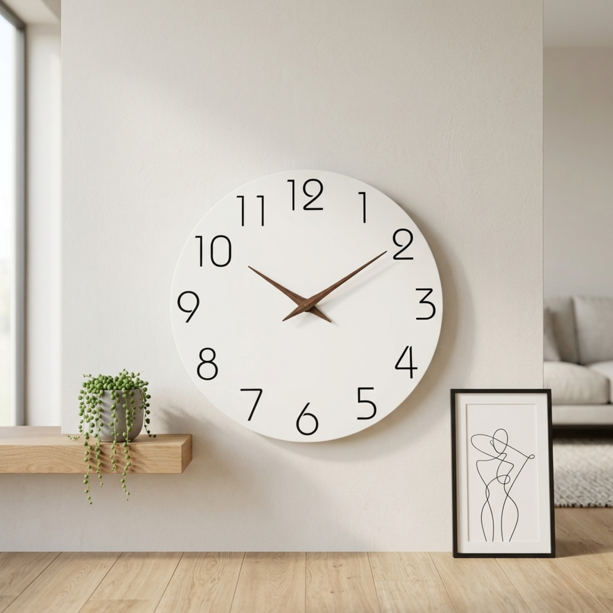 Horloge Murale Bois Blanc Silencieuse — 4 Tailles