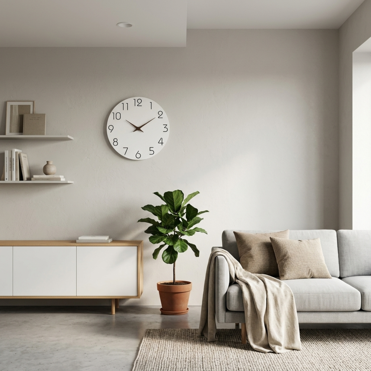 Horloge Murale Bois Blanc Silencieuse — 4 Tailles