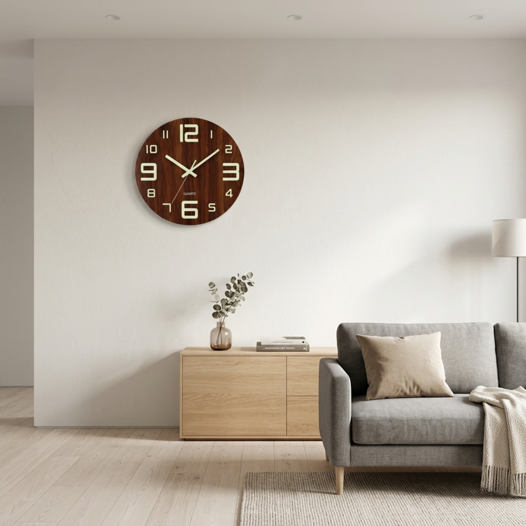 Horloge Murale Bois Silencieuse Lumineuse 30 cm — 3 Modèles