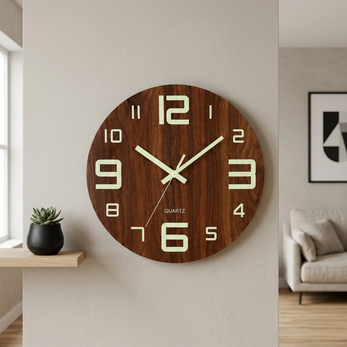 Horloge Murale Bois Silencieuse Lumineuse 30 cm — 3 Modèles