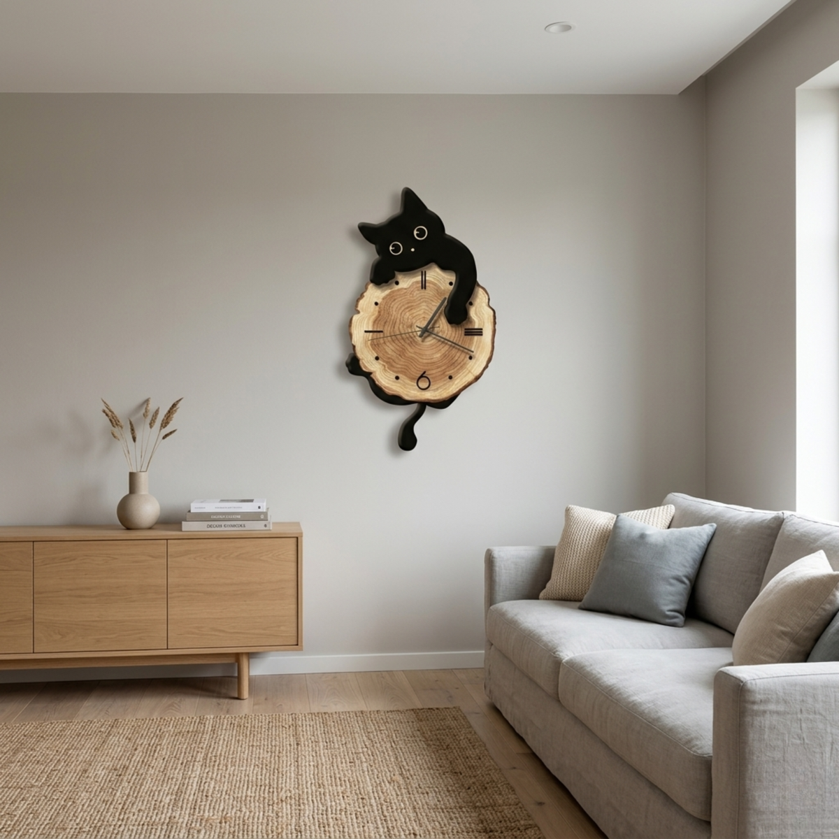Horloge Murale Bois Chat Balancier 51 cm — 3 Modèles
