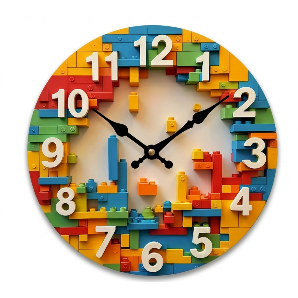 Horloge Murale Enfant Décor Briques 30cm Mécanisme Quartz
