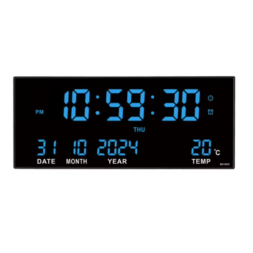 Horloge Murale Numérique LED 36×15cm Calendrier Température 4 Modèles