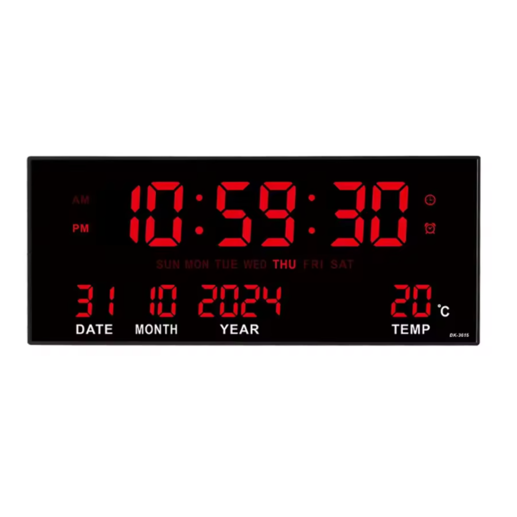 Horloge Murale Numérique LED 36×15cm Calendrier Température 4 Modèles
