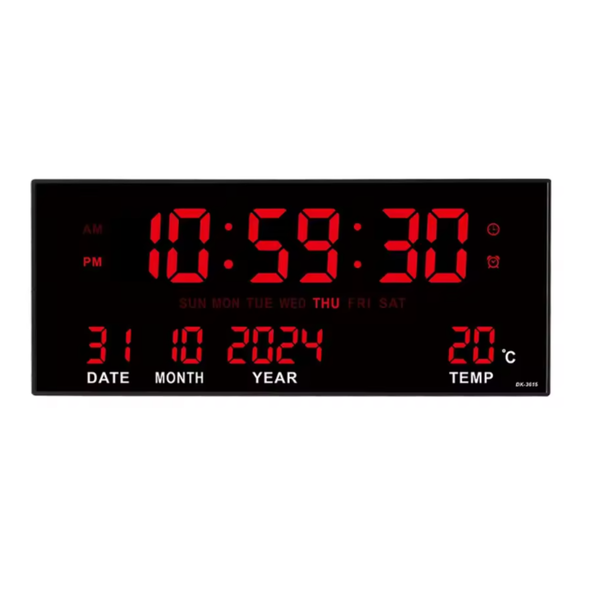 Horloge Murale Numérique LED 36×15cm Calendrier Température 4 Modèles