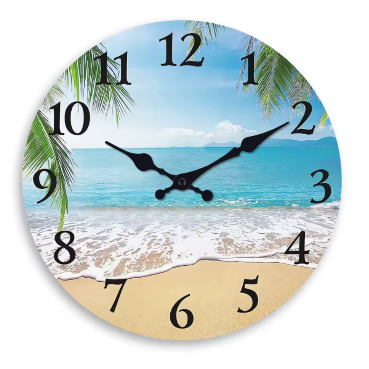 Horloge Murale Ronde MDF Motif Plage 25–40cm Mécanisme Silencieux