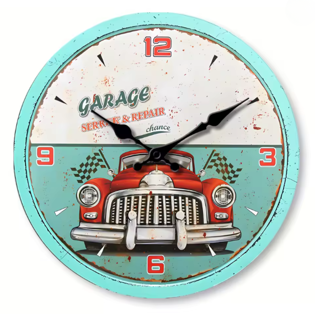 Horloge Murale Rétro Garage Bois Silencieuse – 25, 30, 35, 40 cm