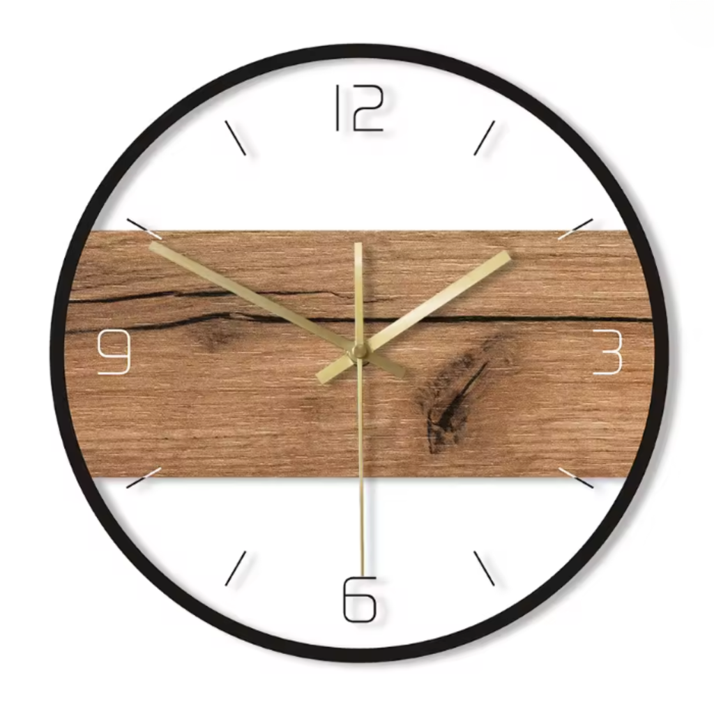 Horloge Murale Ronde Motif Bois Rustique 30cm