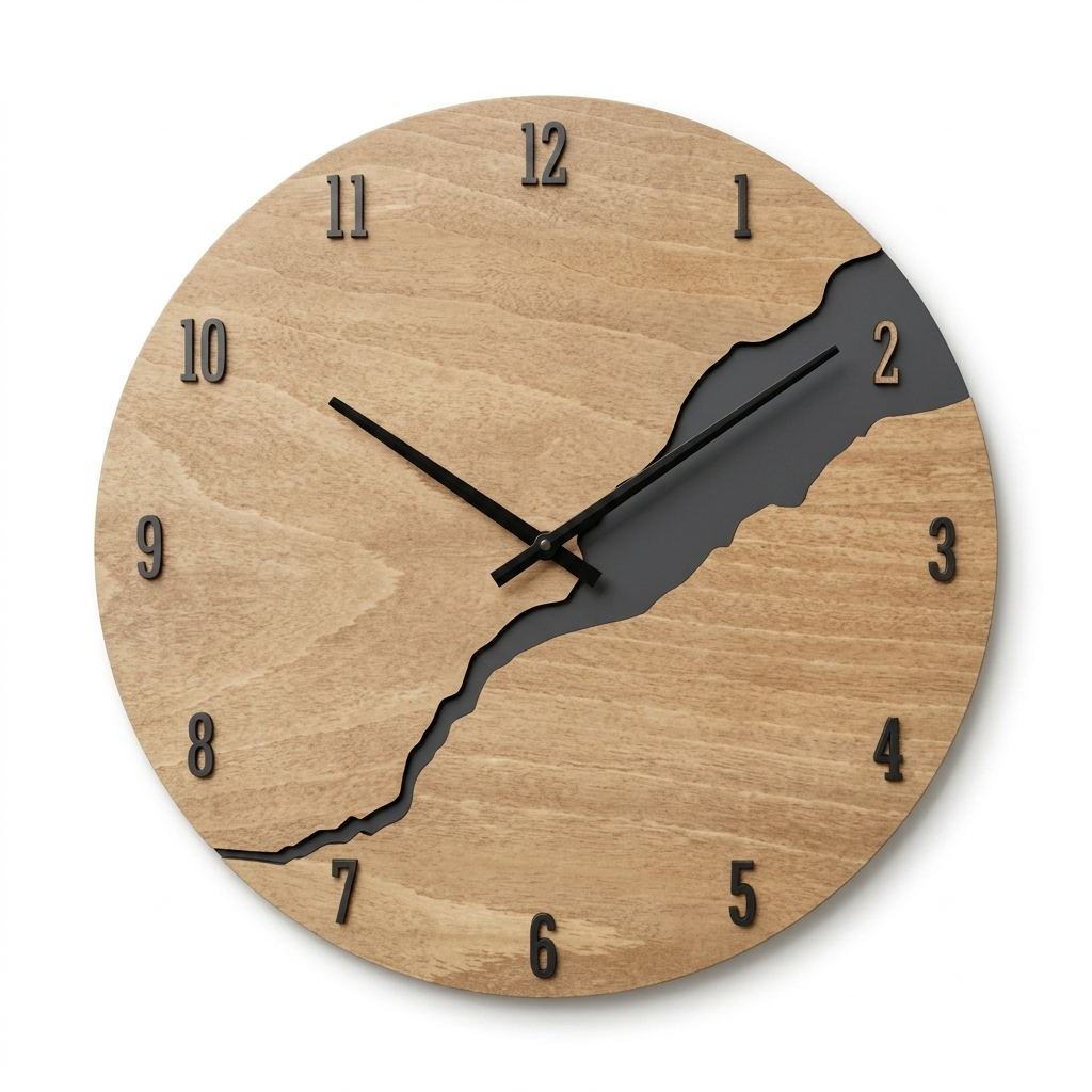Horloge Murale Bois Silencieuse 30 cm Motif Craquelure — 5 Modèles