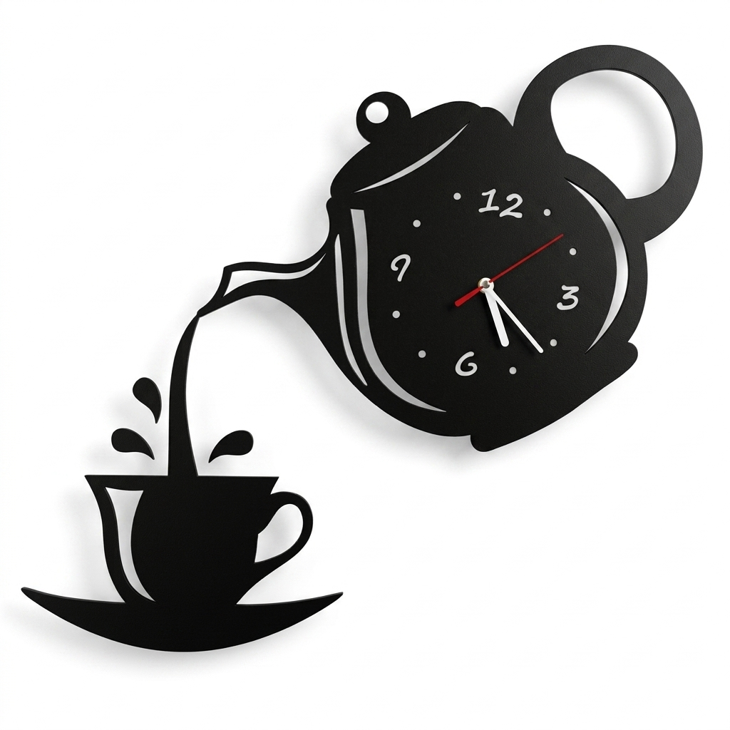 Horloge Murale Théière Acrylique Miroir 40cm Mécanisme Silencieux 3 Modèles