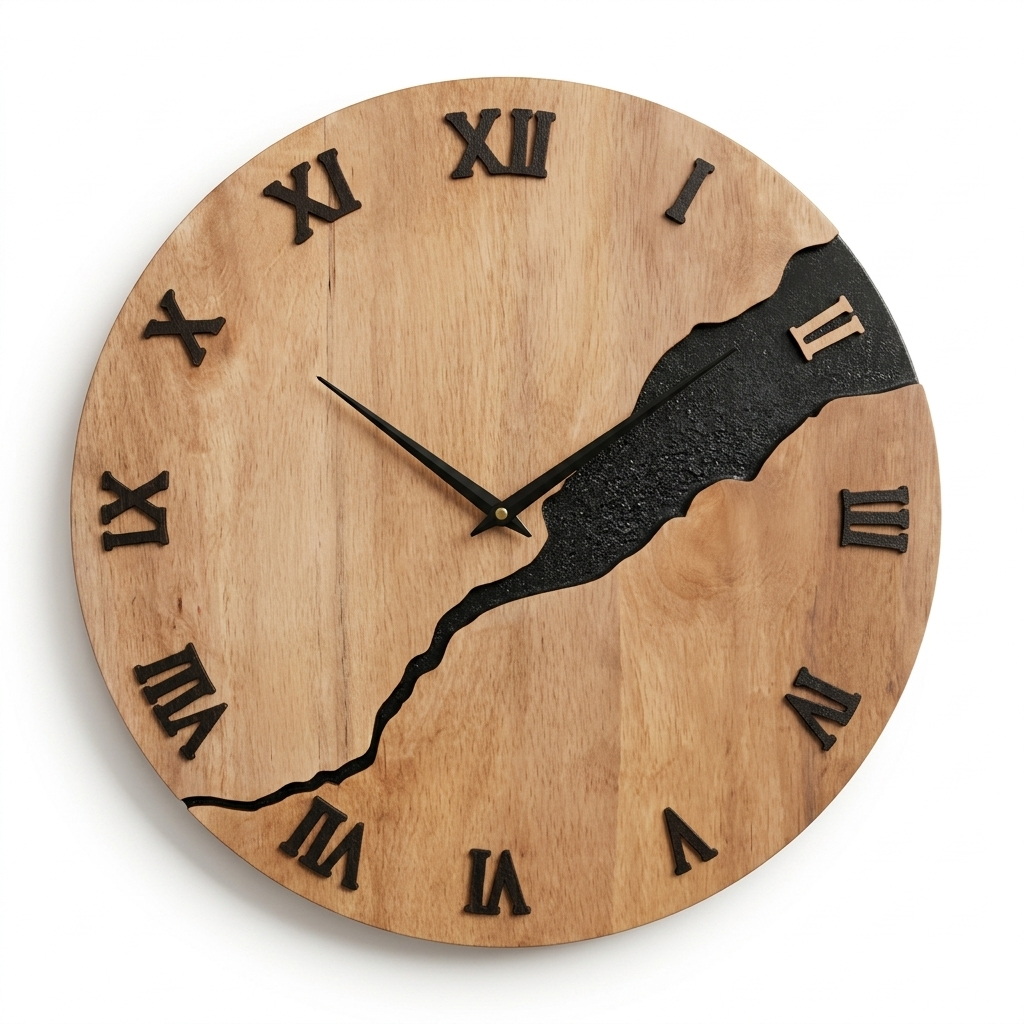 Horloge Murale Bois Silencieuse 30 cm Motif Craquelure — 5 Modèles
