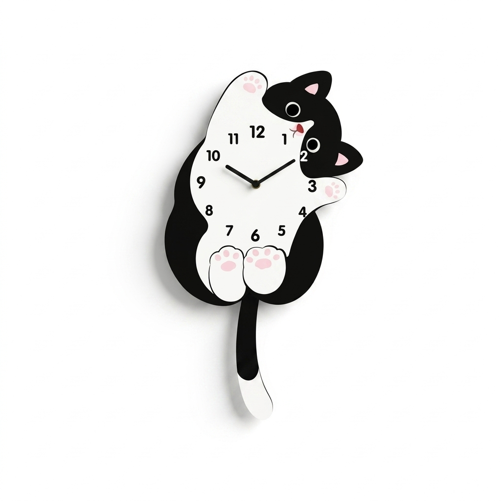 Horloge Murale Chat Pendule Balançoire Mécanisme Silencieux