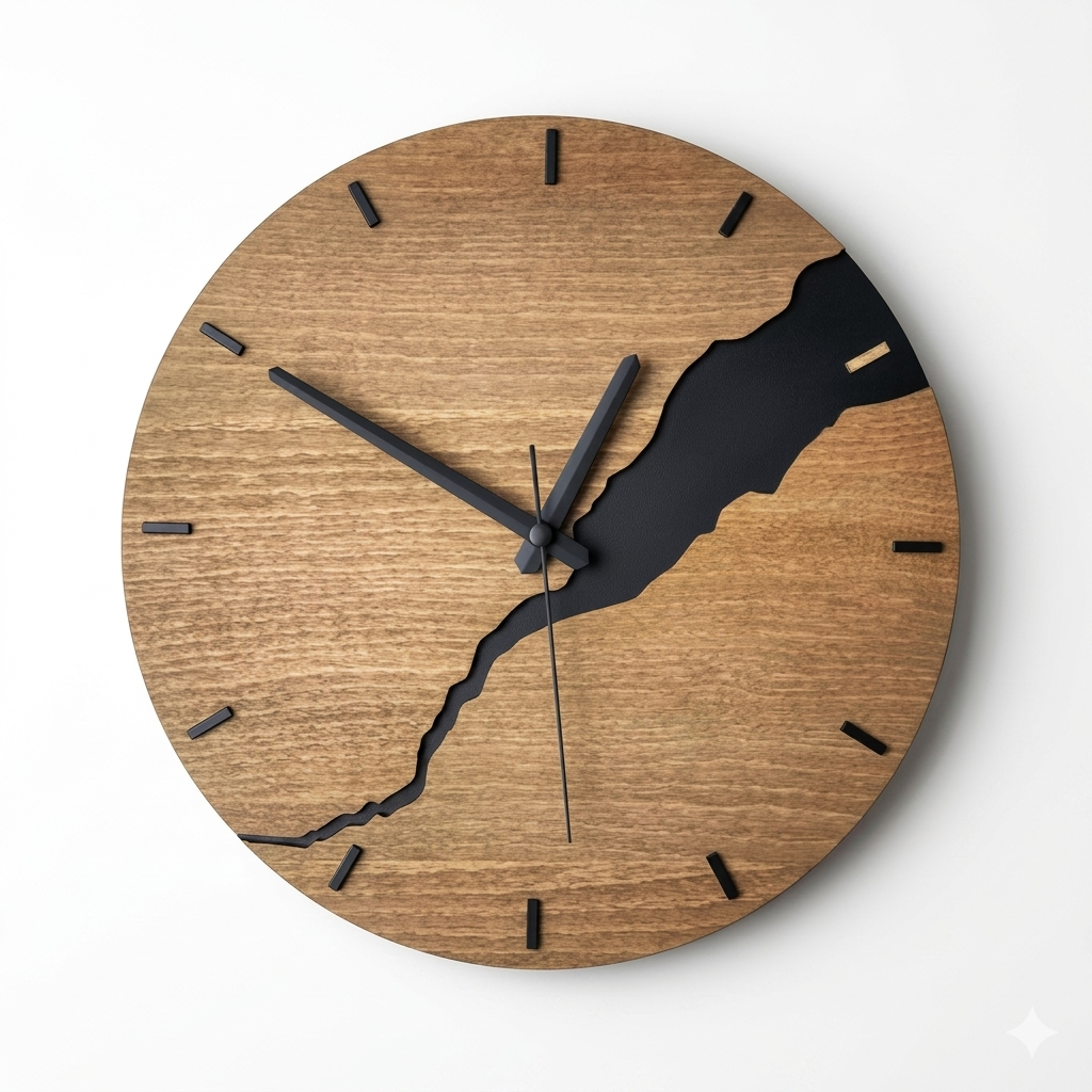 Horloge Murale Bois Silencieuse 30 cm Motif Craquelure — 5 Modèles