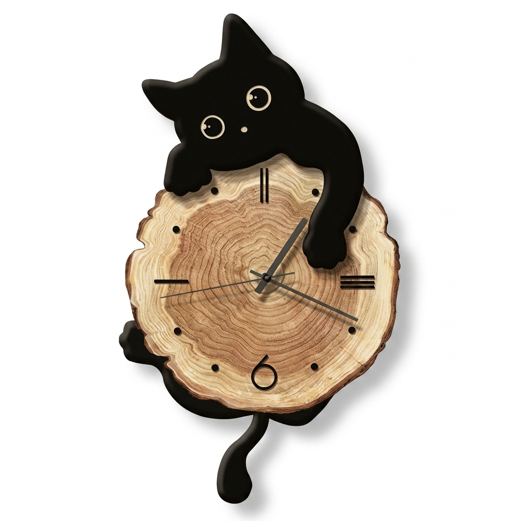 Horloge Murale Bois Chat Balancier 51 cm — 3 Modèles