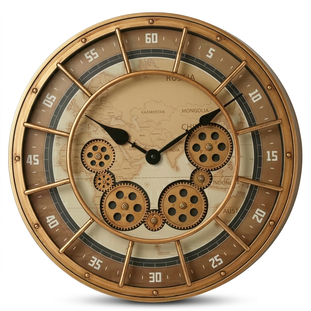 Horloge Murale Engrenages Industriels 46 cm Silencieuse — 4 Modèles