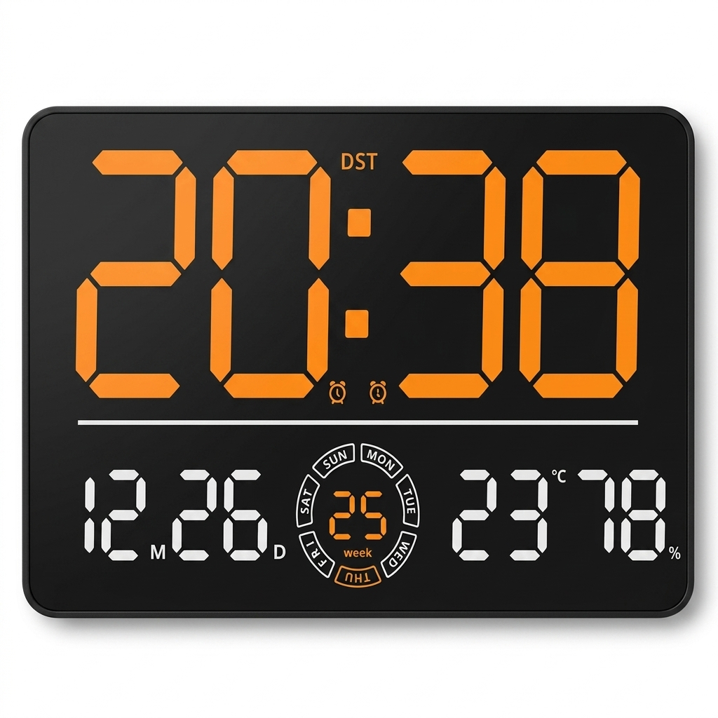 Horloge Murale Numérique LED 33cm Bluetooth Date Température 5 Modèles