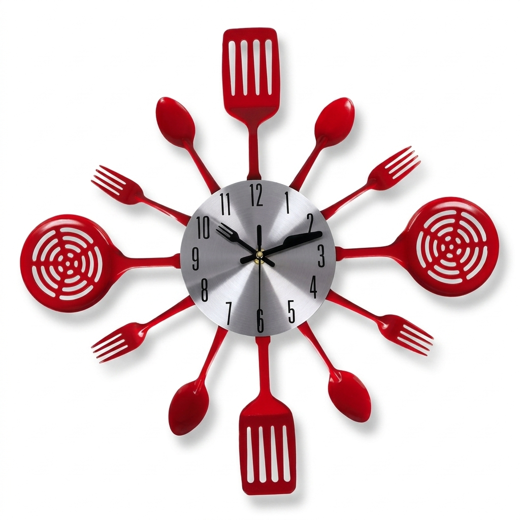 Horloge Murale Cuisine Ustensiles Acier Silencieuse – 36 cm – 2 Modèles