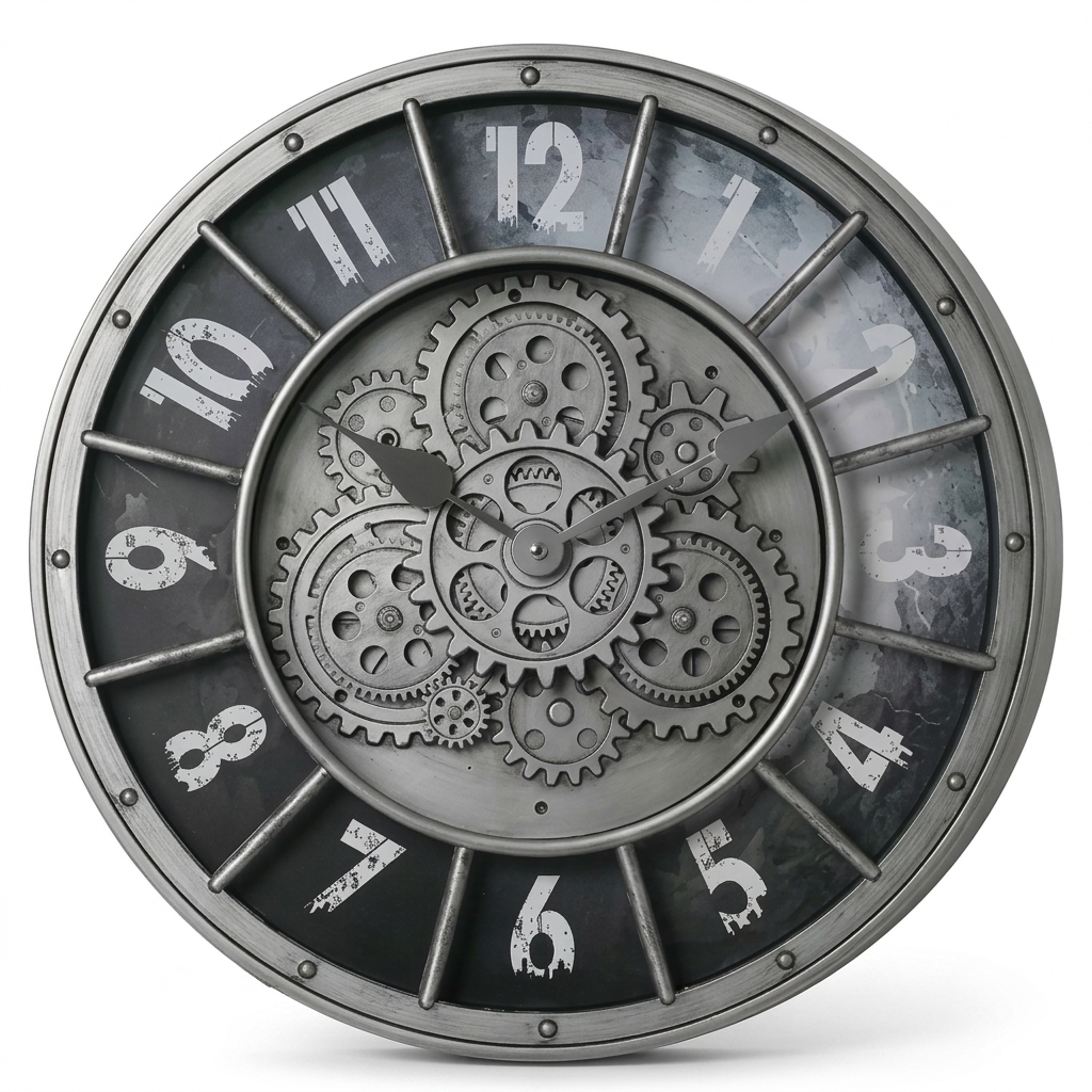 Horloge Murale Engrenages Industriels 46 cm Silencieuse — 4 Modèles