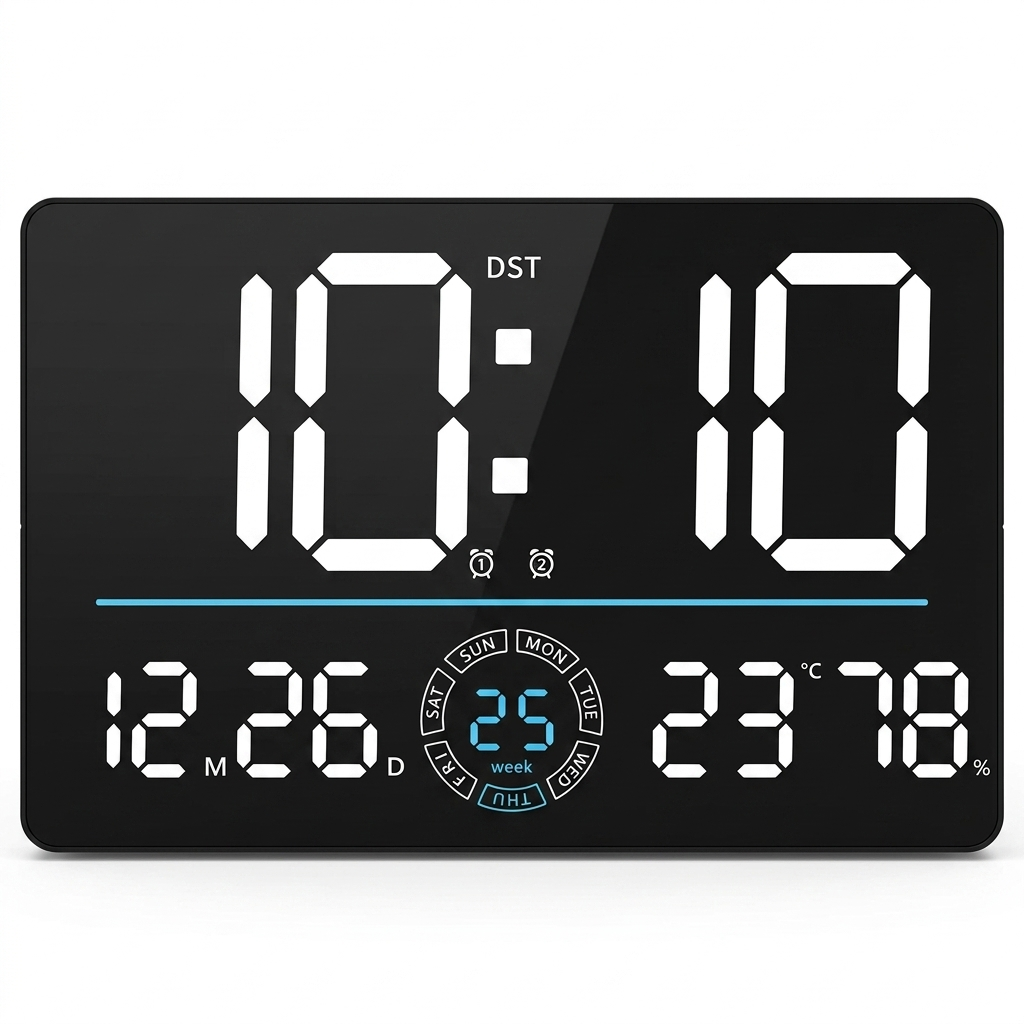 Horloge Murale Numérique LED 33cm Bluetooth Date Température 5 Modèles