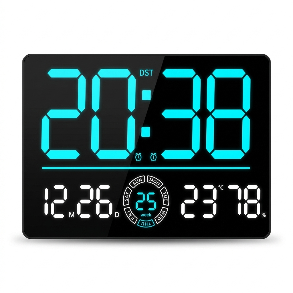 Horloge Murale Numérique LED 33cm Bluetooth Date Température 5 Modèles