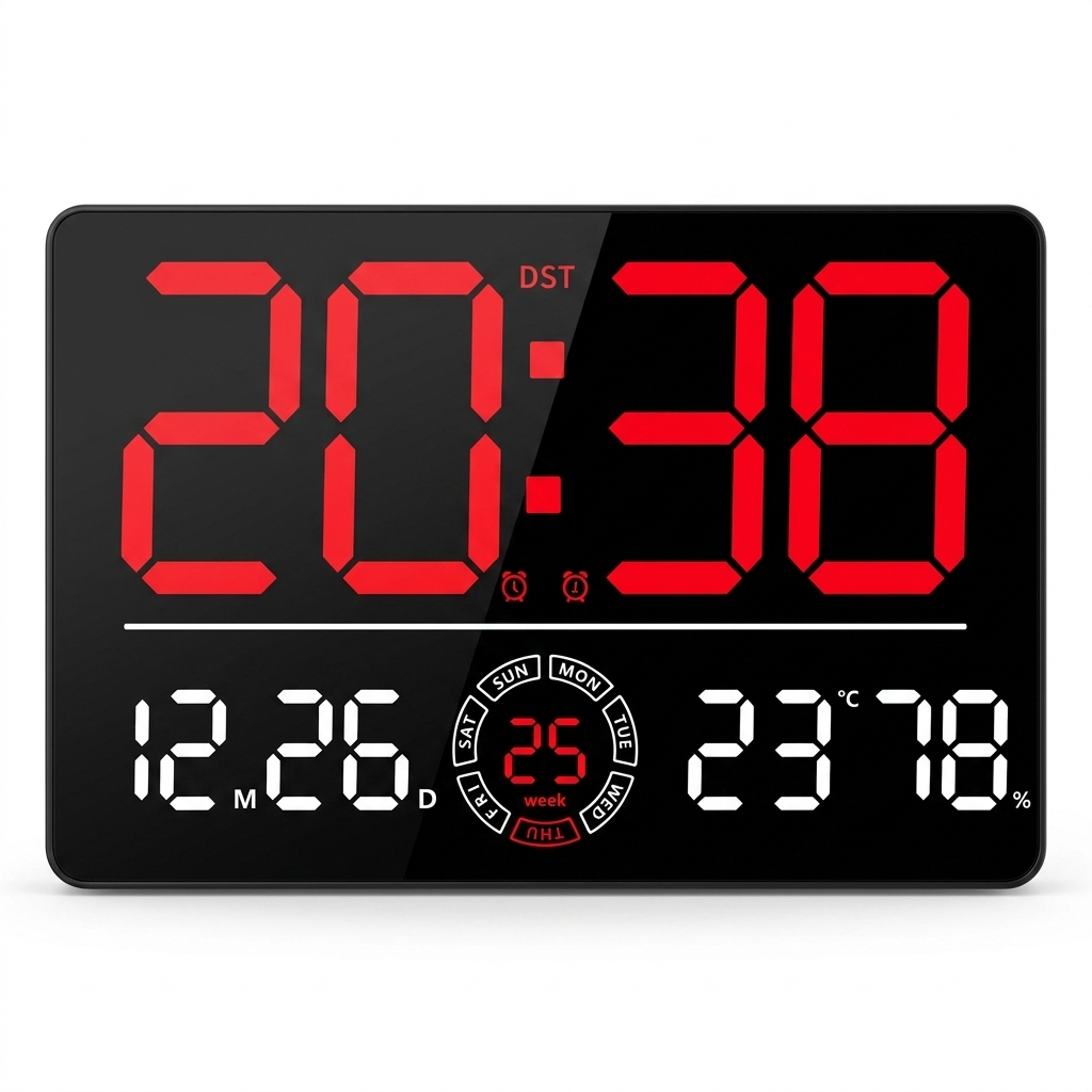 Horloge Murale Numérique LED 33cm Bluetooth Date Température 5 Modèles
